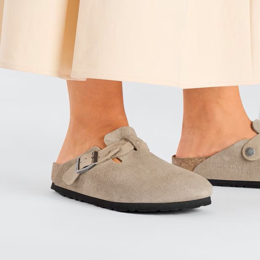 Birkenstock Boston Braided Clog - Taupe Suede | Comfortable Cork Footbed - Grady’s Feet Essentials - Birkenstock