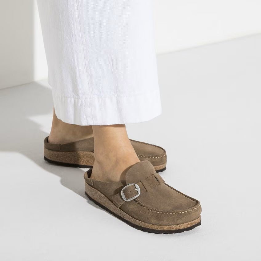 Birkenstock Buckley Clog - Gray Taupe Suede Leather | Comfortable Cork Footbed - Grady’s Feet Essentials - Birkenstock