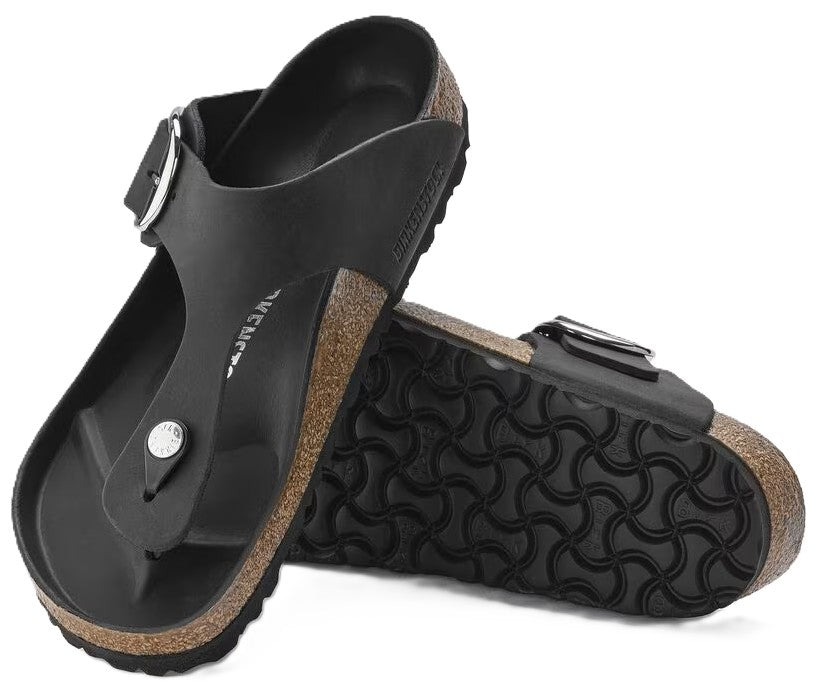 Birkenstock Gizeh Big Buckle Sandals - Black Oiled Leather | Comfortable Cork Footbed - Grady’s Feet Essentials - Birkenstock