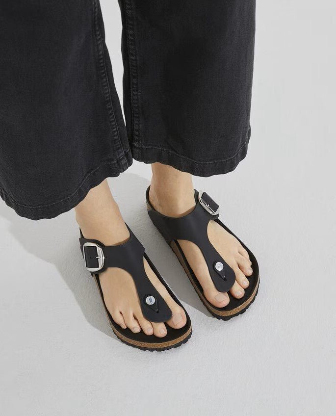 Birkenstock Gizeh Big Buckle Sandals - Black Oiled Leather | Comfortable Cork Footbed - Grady’s Feet Essentials - Birkenstock