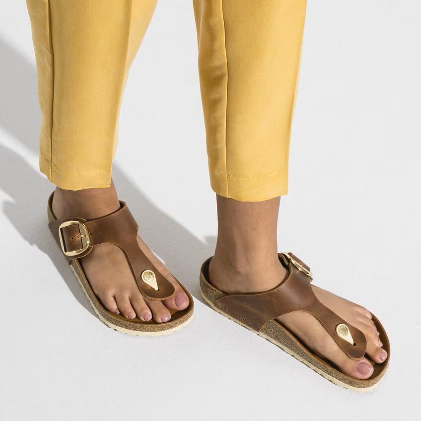 Birkenstock Gizeh Big Buckle Sandals - Cognac Oiled Leather | Comfortable Cork Footbed - Grady’s Feet Essentials - Birkenstock