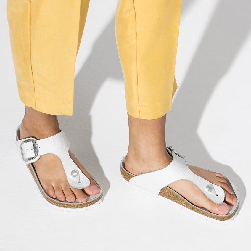 Birkenstock Gizeh Big Buckle Sandals - White Leather | Comfortable Cork Footbed - Grady’s Feet Essentials - Birkenstock