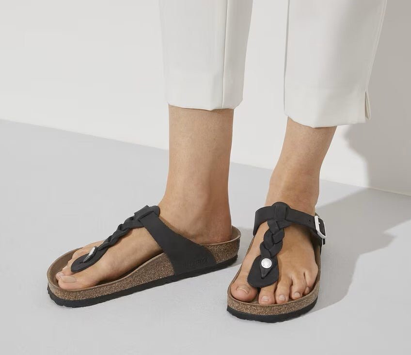 Birkenstock Gizeh Braided Sandals - Black Oiled Leather | Comfortable Cork Footbed - Grady’s Feet Essentials - Birkenstock