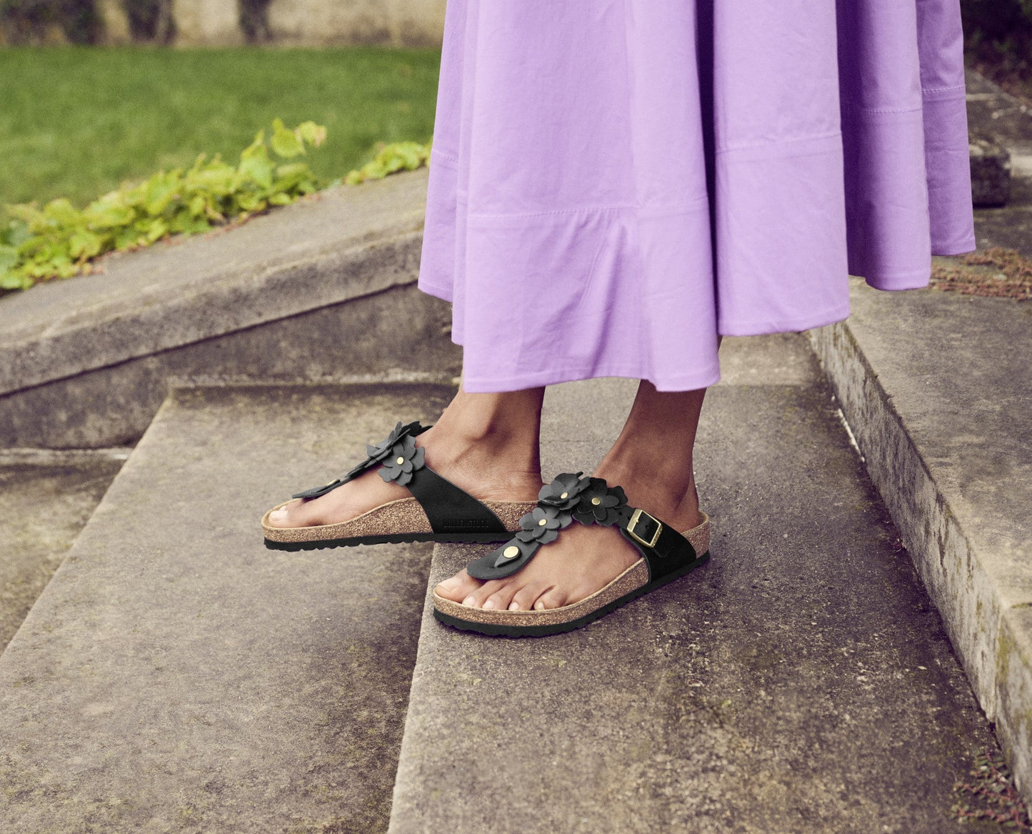 Birkenstock Gizeh Flower Sandals - Black Leather | Comfortable Cork Footbed - Grady’s Feet Essentials - Birkenstock
