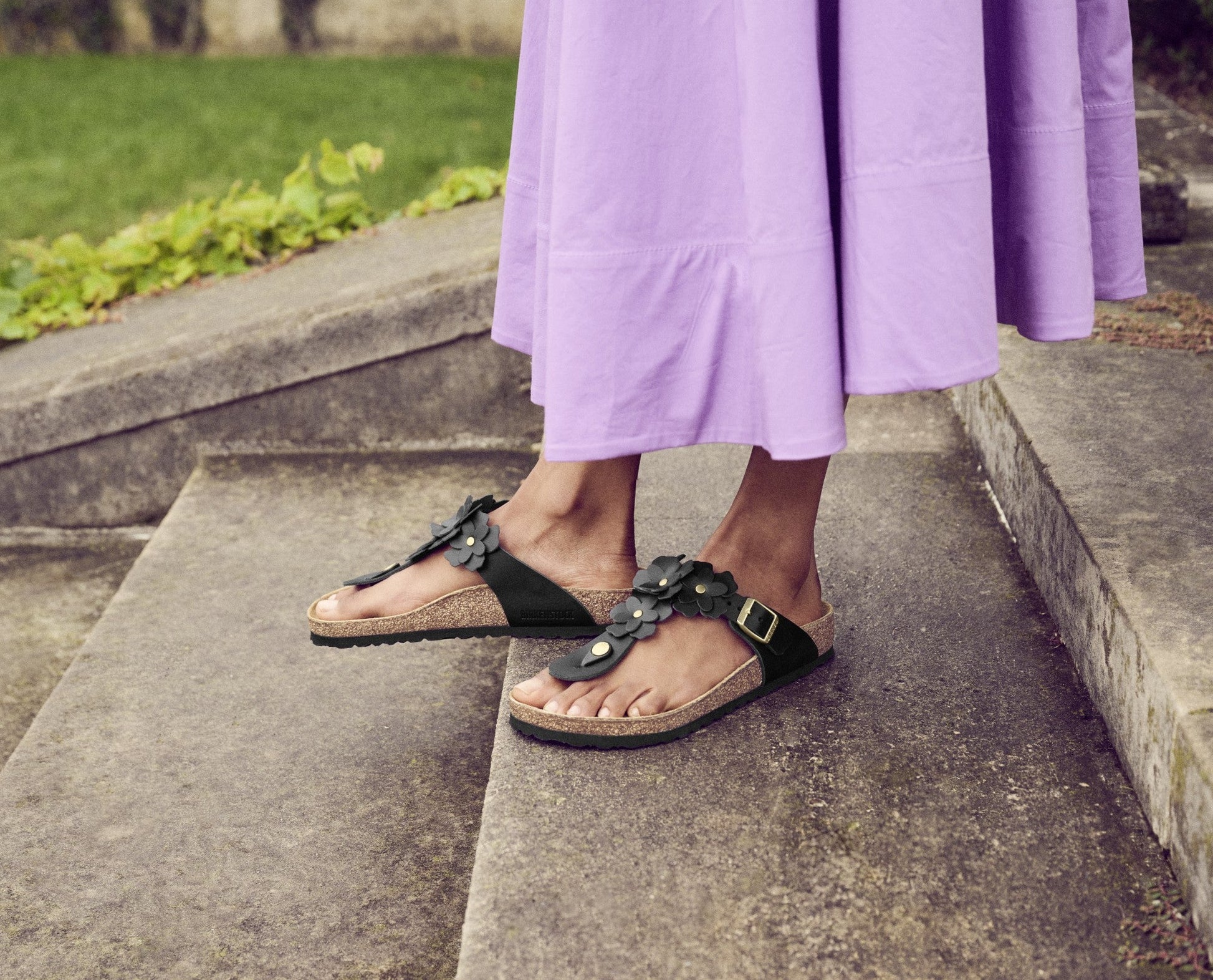 Birkenstock Gizeh Flower Sandals - Black Leather | Comfortable Cork Footbed - Grady’s Feet Essentials - Birkenstock