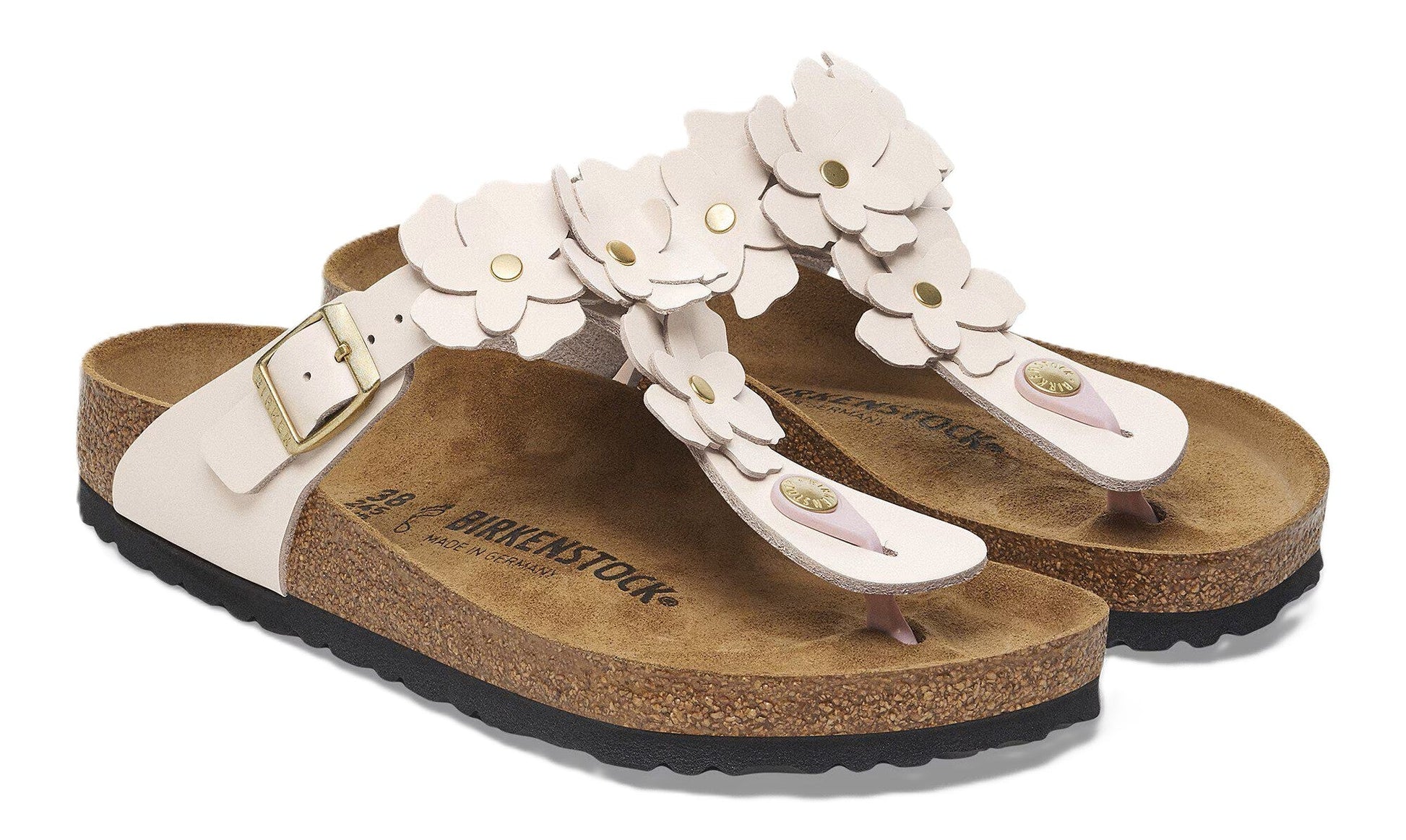 Birkenstock Gizeh Flower Sandals - Light Rose Leather | Comfortable Cork Footbed - Grady’s Feet Essentials - Birkenstock