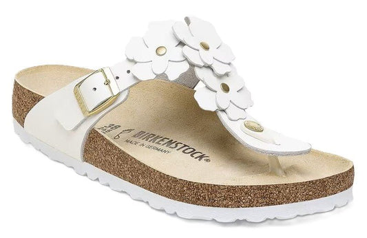 Birkenstock Gizeh Flower Sandals - White Leather | Comfortable Cork Footbed - Grady’s Feet Essentials - Birkenstock