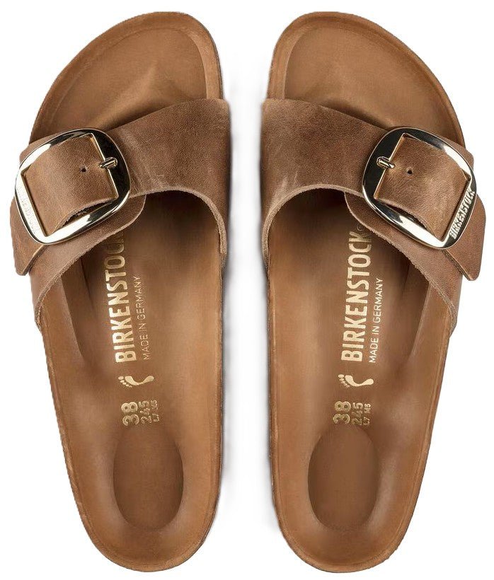 Birkenstock Madrid Big Buckle Sandals - Cognac Oiled Leather | Comfortable Cork Footbed - Grady’s Feet Essentials - Birkenstock