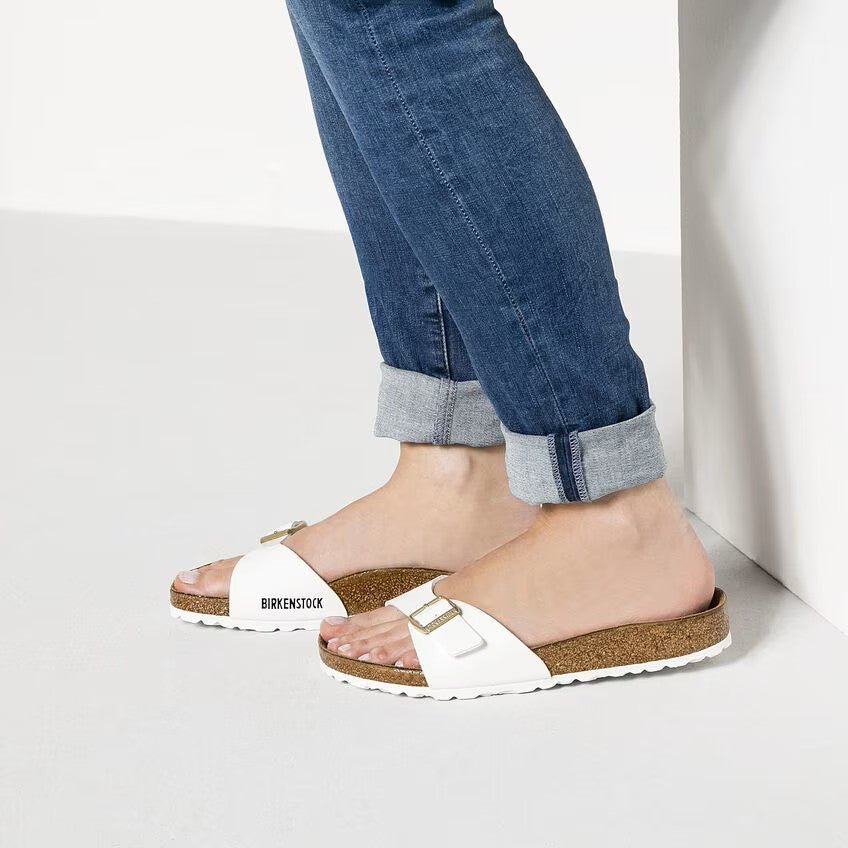 Birkenstock Madrid Sandals - White Patent Birko - Flor | Comfortable Cork Footbed - Grady’s Feet Essentials - Birkenstock