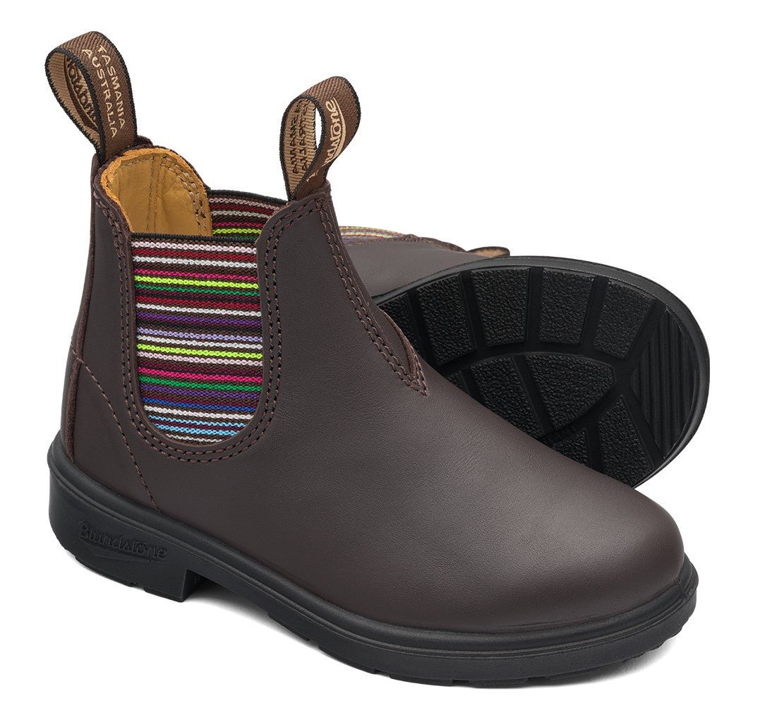 Blundstone Kids 1413 - Striped Elastic Brown Leather | Lightweight, Durable Pull - On Boots - Grady’s Feet Essentials - Blundstone