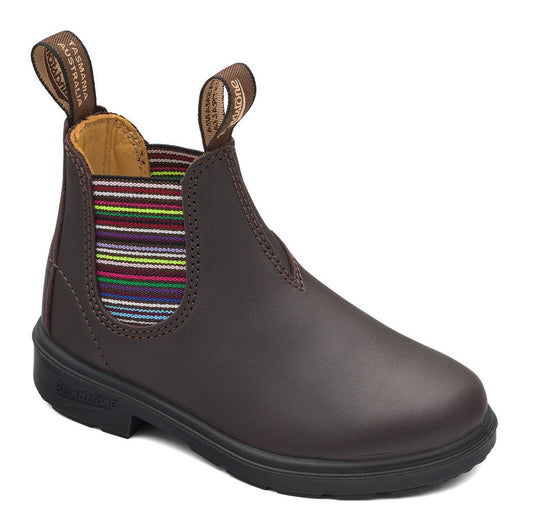 Blundstone Kids 1413 - Striped Elastic Brown Leather | Lightweight, Durable Pull - On Boots - Grady’s Feet Essentials - Blundstone