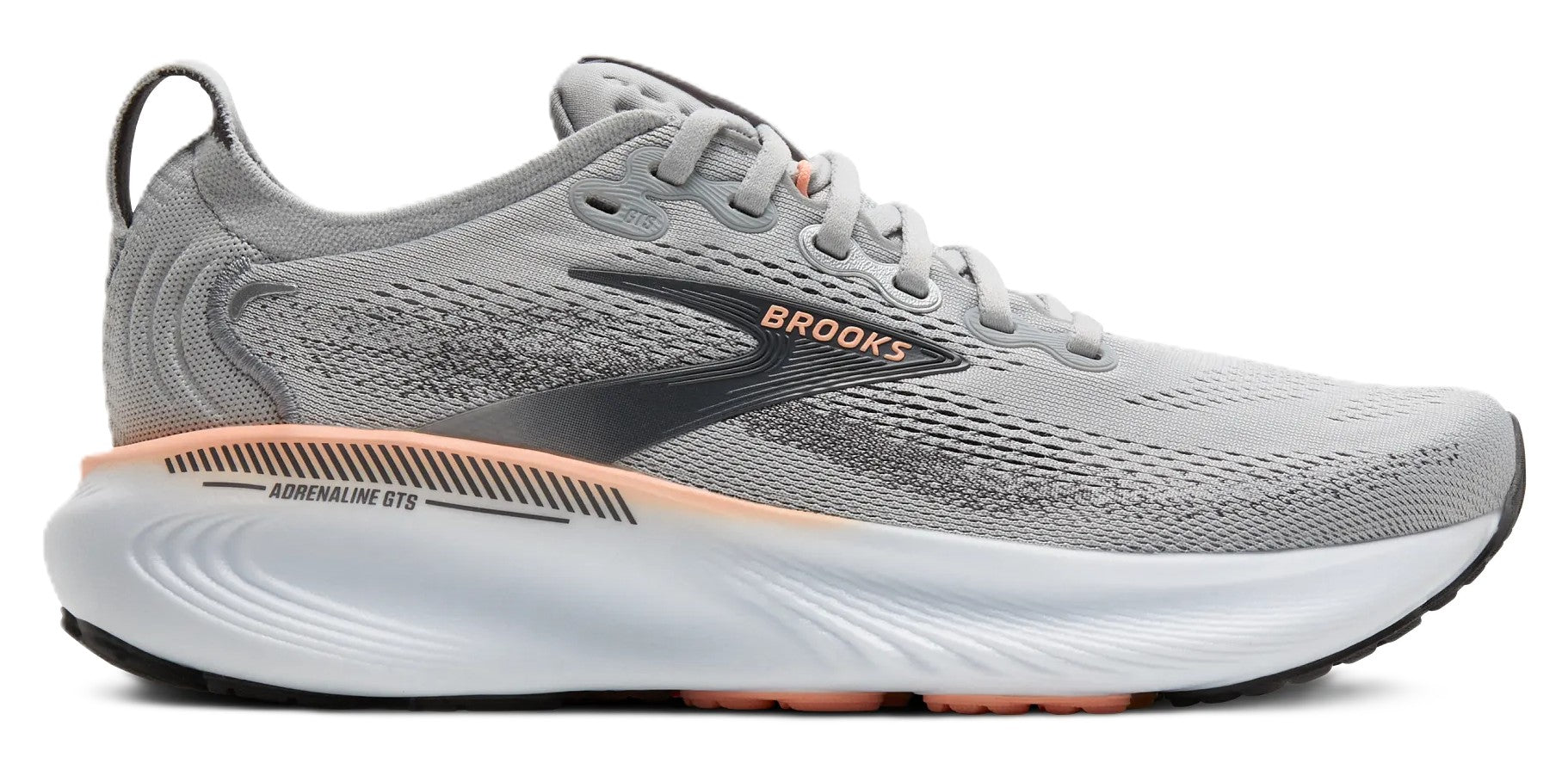 Brooks Women's Adrenaline GTS 25 - Grey/Blackened Pearl/Coral | Run & Walk Support - Grady’s Feet Essentials - Brooks