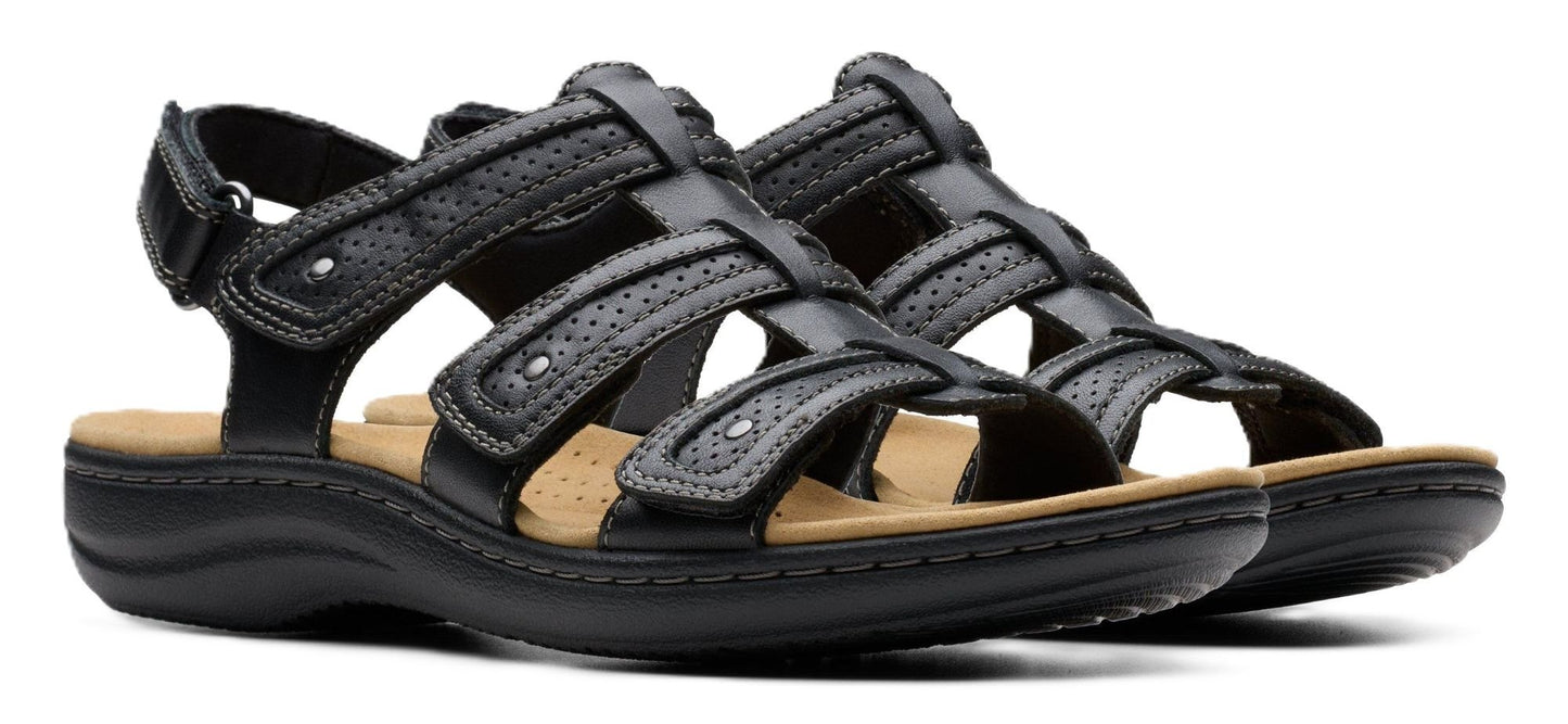 Clarks Women's Laurieann Ivy Sandal - Black Leather | Adjustable Straps - Grady’s Feet Essentials - Clarks