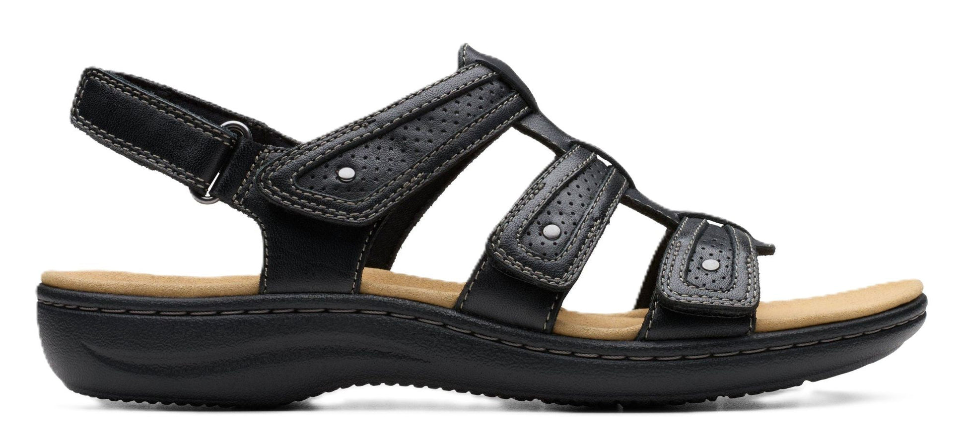 Clarks Women's Laurieann Ivy Sandal - Black Leather | Adjustable Straps - Grady’s Feet Essentials - Clarks