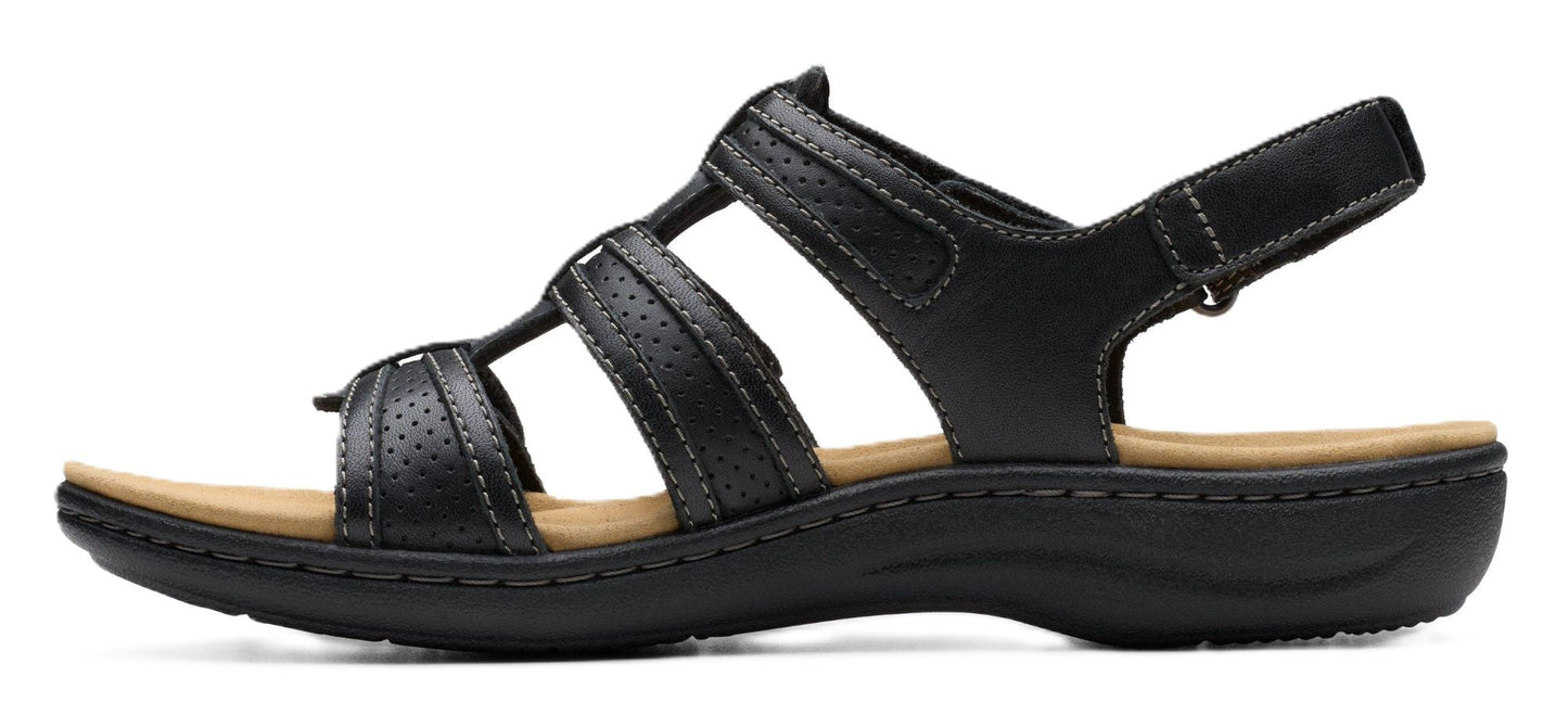 Clarks Women's Laurieann Ivy Sandal - Black Leather | Adjustable Straps - Grady’s Feet Essentials - Clarks