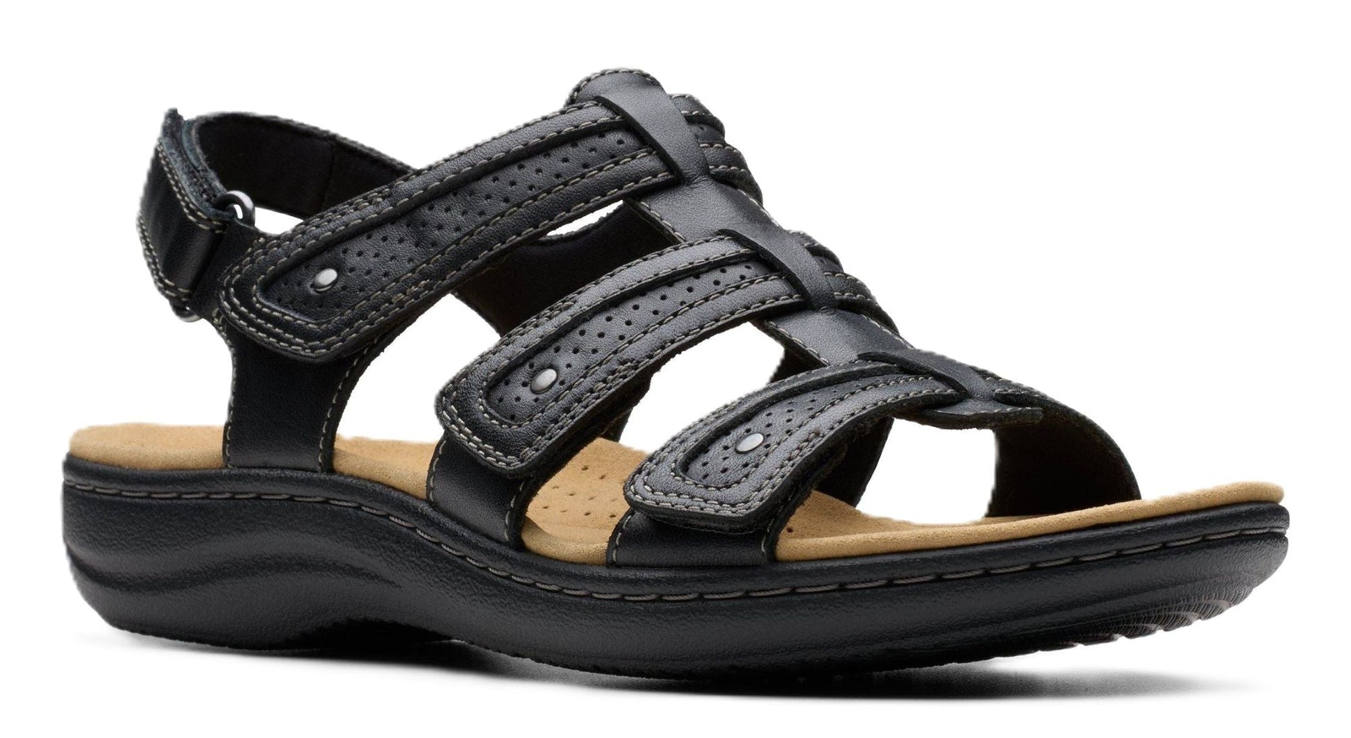 Clarks Women's Laurieann Ivy Sandal - Black Leather | Adjustable Straps - Grady’s Feet Essentials - Clarks