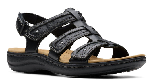 Clarks Women's Laurieann Ivy Sandal - Black Leather | Adjustable Straps - Grady’s Feet Essentials - Clarks