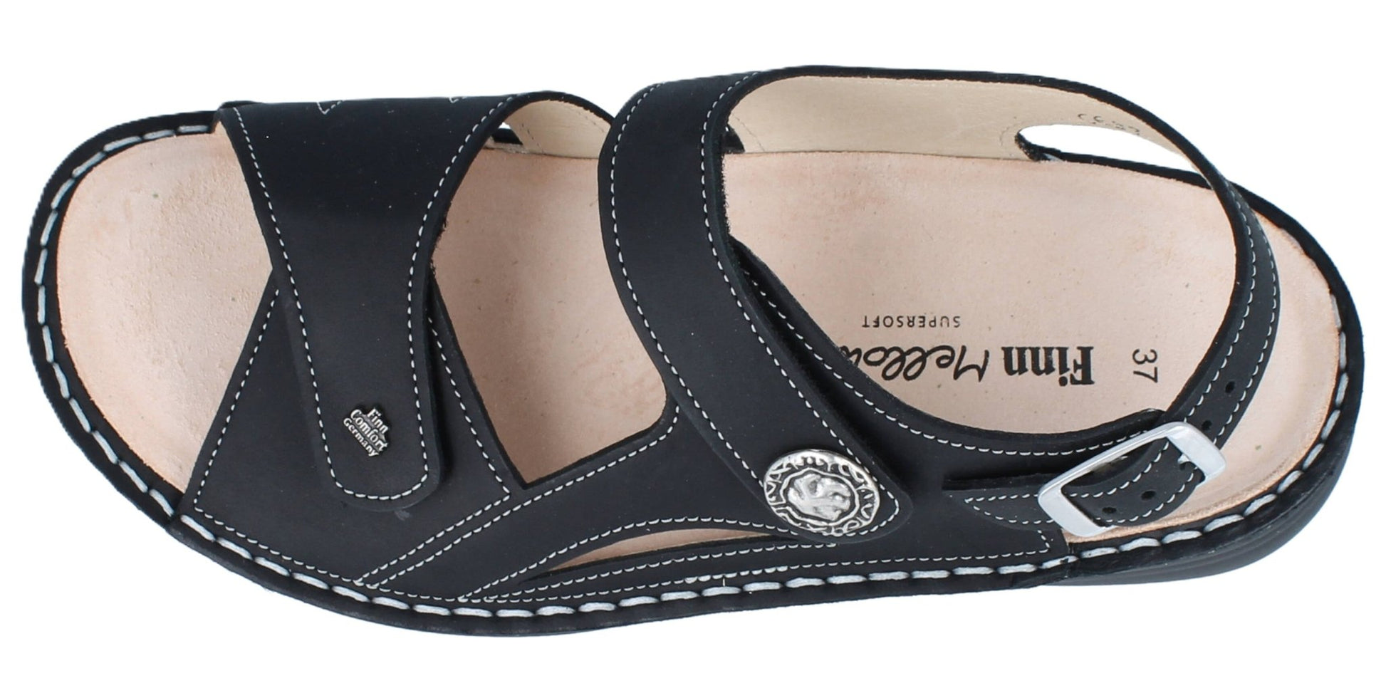Finn Comfort Barbuda Women's Sandal - Black Sirio Leather | Finn Mellow Insole, Orthotic Friendly - Grady’s Feet Essentials - Finn Comfort