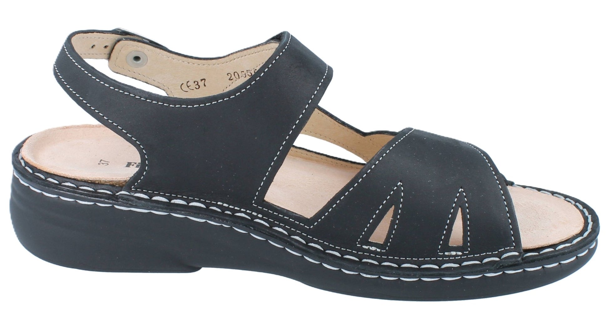 Finn Comfort Barbuda Women's Sandal - Black Sirio Leather | Finn Mellow Insole, Orthotic Friendly - Grady’s Feet Essentials - Finn Comfort