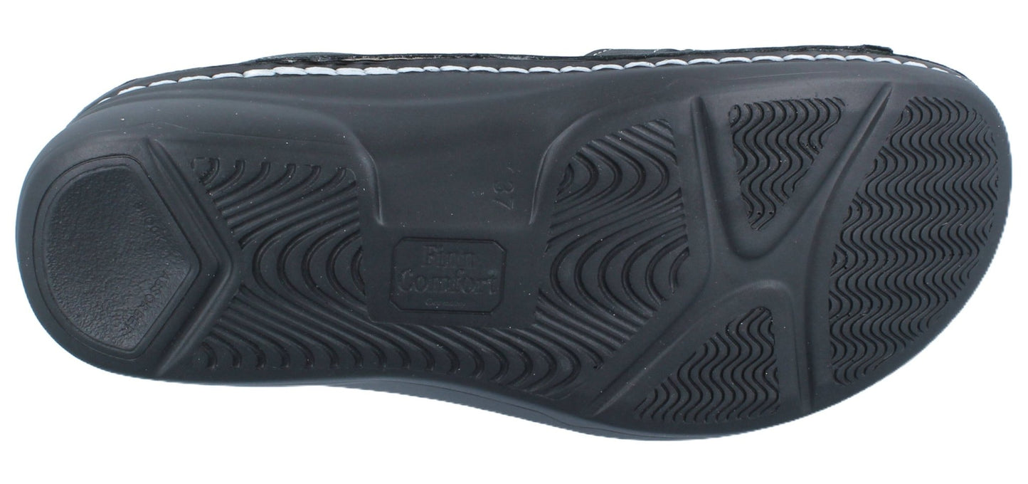 Finn Comfort Barbuda Women's Sandal - Black Sirio Leather | Finn Mellow Insole, Orthotic Friendly - Grady’s Feet Essentials - Finn Comfort