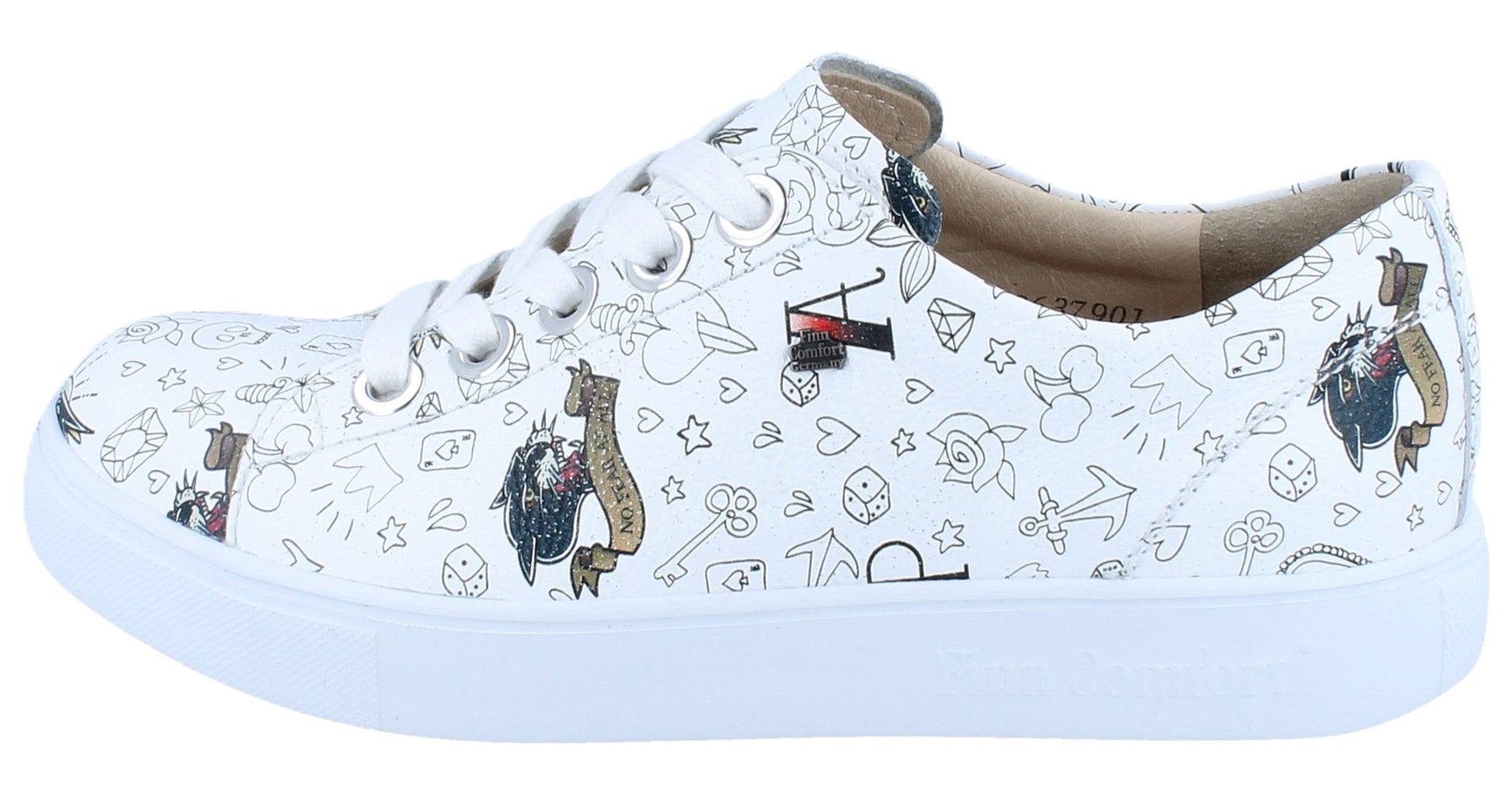 Finn Comfort Elpaso Lace Shoe - White Graffiti Leather | Lightweight, Orthotic Friendly - Grady’s Feet Essentials - Finn Comfort