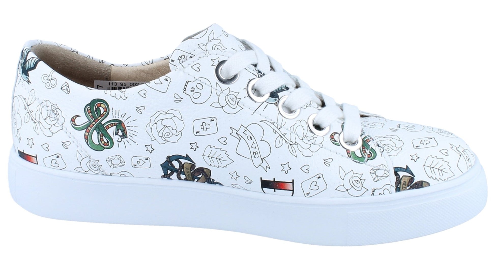 Finn Comfort Elpaso Lace Shoe - White Graffiti Leather | Lightweight, Orthotic Friendly - Grady’s Feet Essentials - Finn Comfort