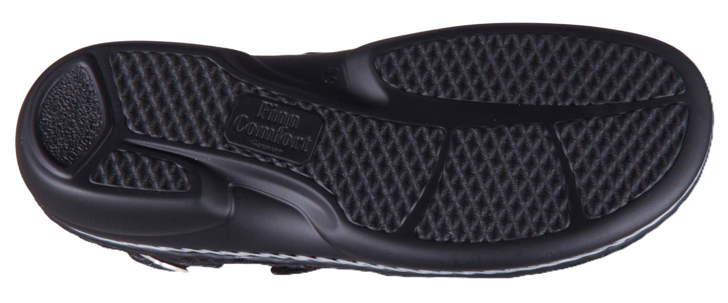 Finn Comfort Gomera Women's Sandal - Nero Crumble Leather | Orthotic Friendly - Grady’s Feet Essentials - Finn Comfort