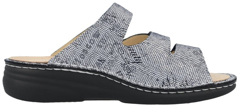Finn Comfort Grenada Women's Sandal - Words Blue Leather | Finn Mellow Insole, Orthotic Friendly - Grady’s Feet Essentials - Finn Comfort