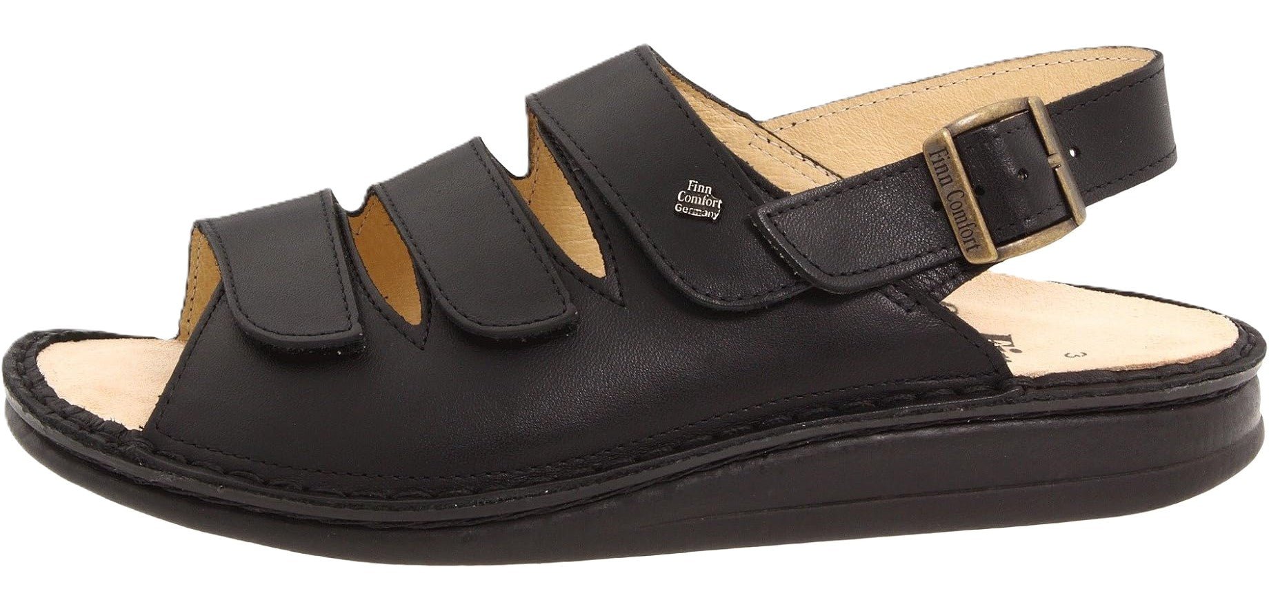 Finn Comfort Sylt Sandal - Black Leather | Orthotic Friendly - Grady’s Feet Essentials - Finn Comfort
