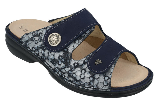 Finn Comfort Zeno Women's Sandal - Indigo Atlantic Leather | Comfortable Stretch Panel - Grady’s Feet Essentials - Finn Comfort