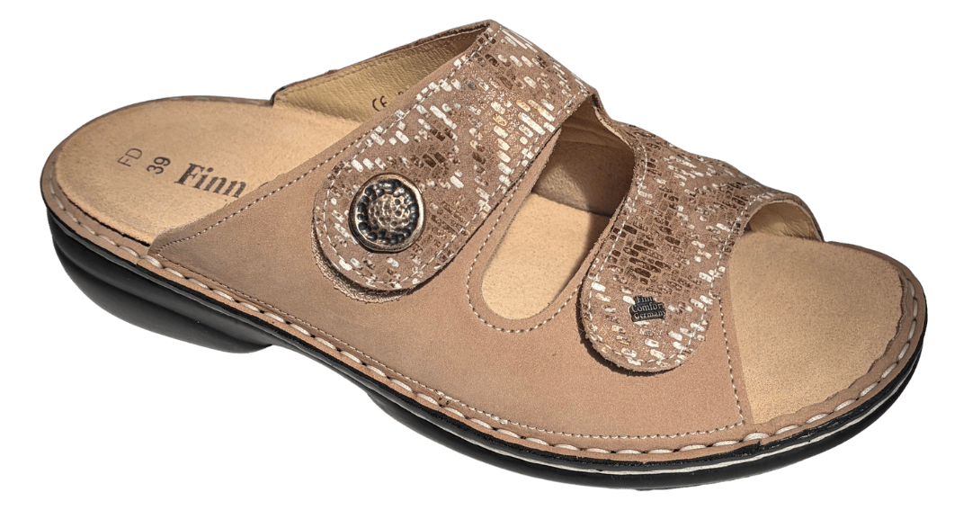 Finn Comfort Zeno Women's Sandal - Sesame Vimi Leather | Comfortable Stretch Panel - Grady’s Feet Essentials - Finn Comfort