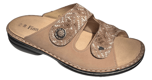 Finn Comfort Zeno Women's Sandal - Sesame Vimi Leather | Comfortable Stretch Panel - Grady’s Feet Essentials - Finn Comfort