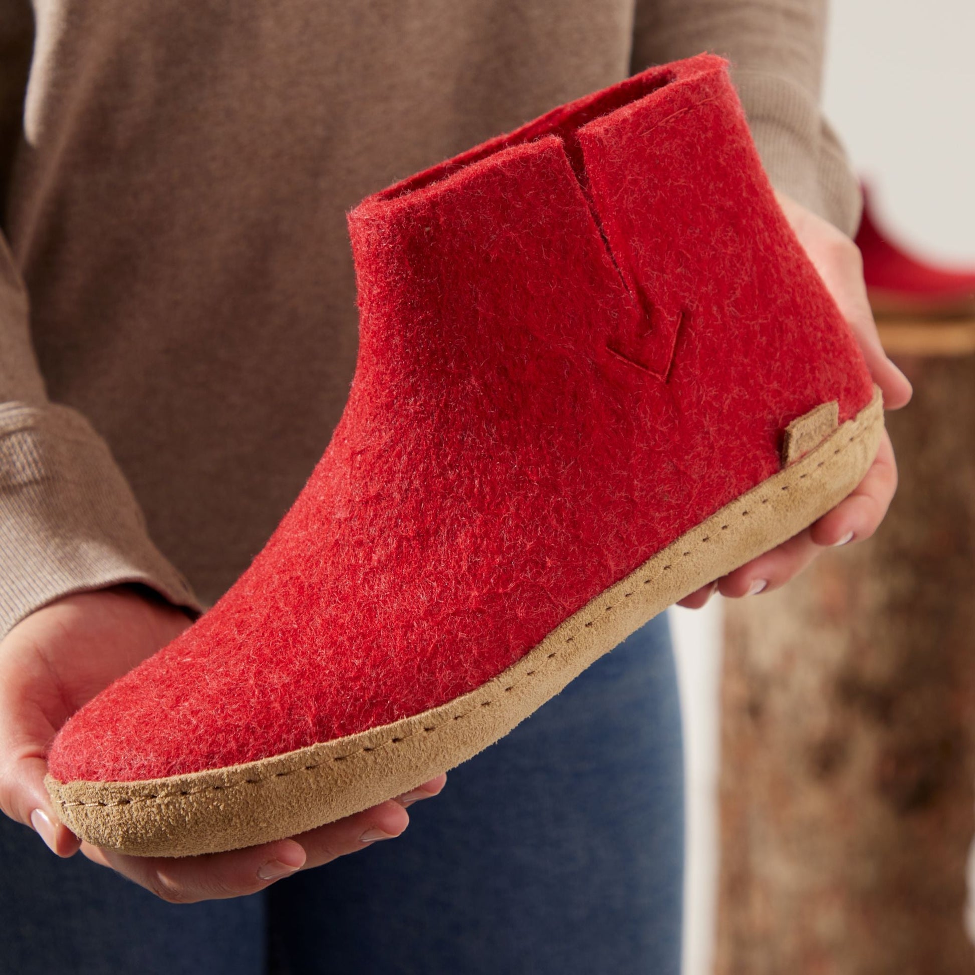 Glerups Boot Red 100% Wool Felt Slippers for Comfort Style