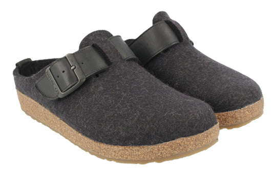 Haflinger Clog with Buckle - Charcoal Wool | Contoured Footbed - Grady’s Feet Essentials - Haflinger
