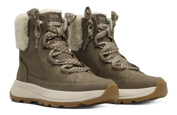 Kizik Women's Juno 2 Lace Winter Boot - Shitake/Fog Waterproof Leather - Grady’s Feet Essentials - Kizik