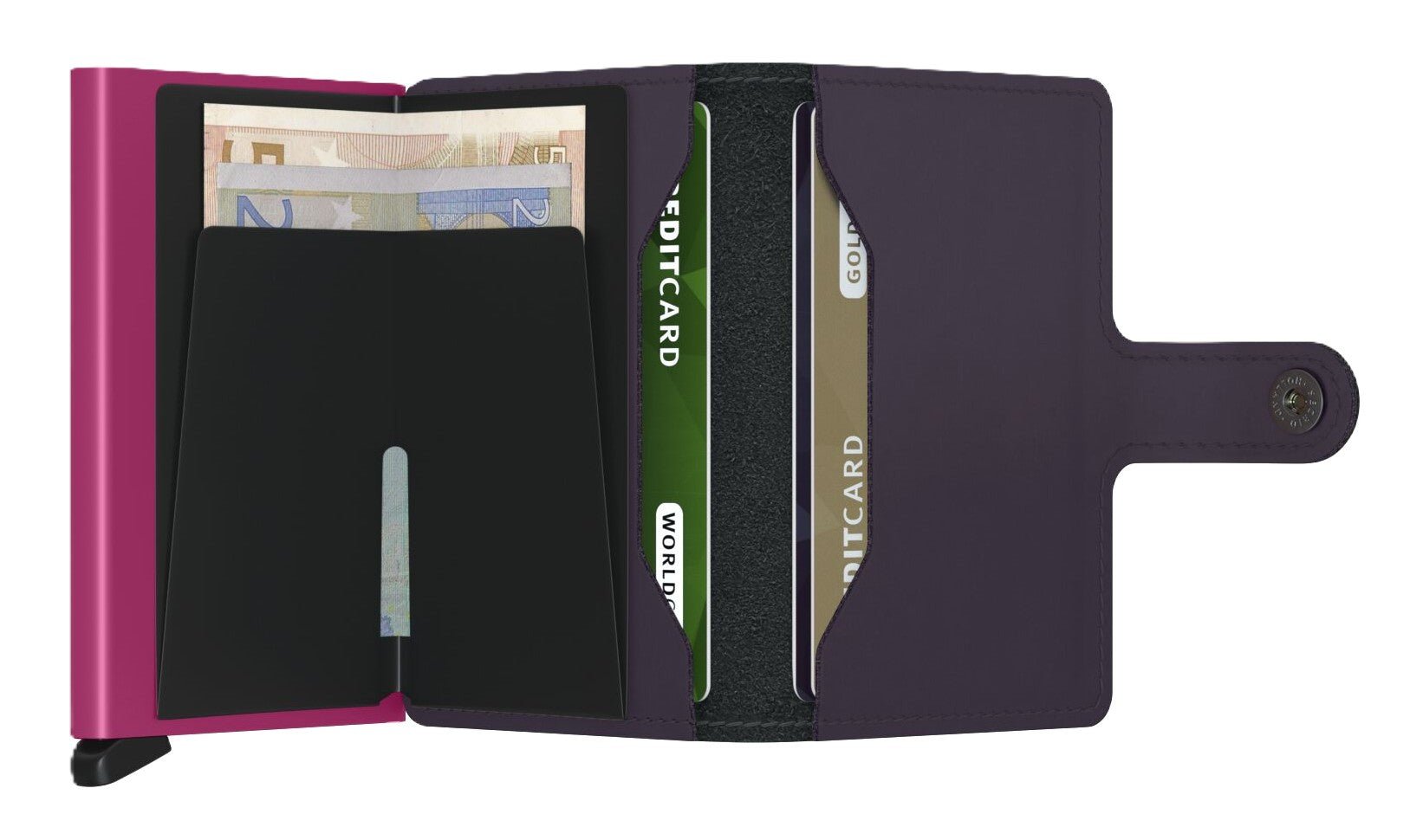 Secrid Wallet - Miniwallet Matte Dark Purple Leather with Fuchsia Cardprotector | RFID Safe - Grady’s Feet Essentials - Secrid