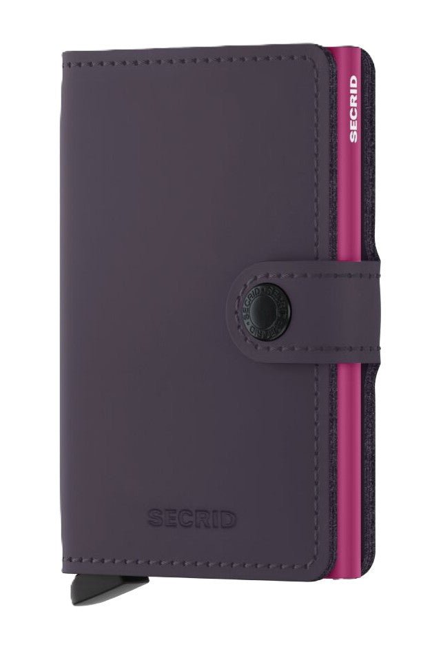Secrid Wallet - Miniwallet Matte Dark Purple Leather with Fuchsia Cardprotector | RFID Safe - Grady’s Feet Essentials - Secrid