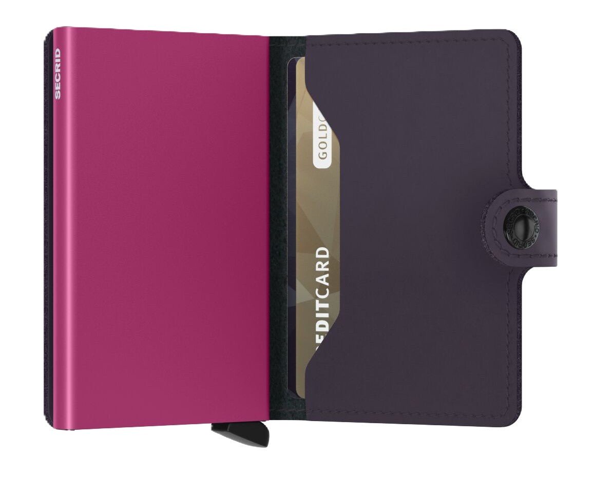 Secrid Wallet - Miniwallet Matte Dark Purple Leather with Fuchsia Cardprotector | RFID Safe - Grady’s Feet Essentials - Secrid