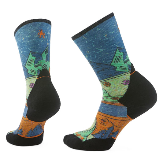 Smartwool Women's Trail Run Mountain Print Crew Socks - Twilight Blue | Targeted Cushion - Grady’s Feet Essentials - Smartwool
