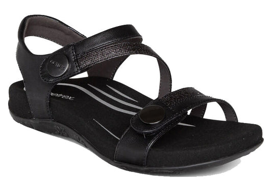 Aetrex Jess Adjustable Quarter Strap Black Sandal - Grady’s Feet Essentials - Aetrex