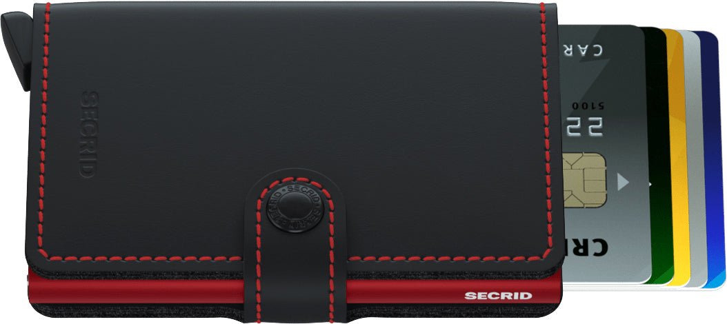 Secrid Mini Wallet Black Matte Leather with Red - Grady’s Feet Essentials - Secrid